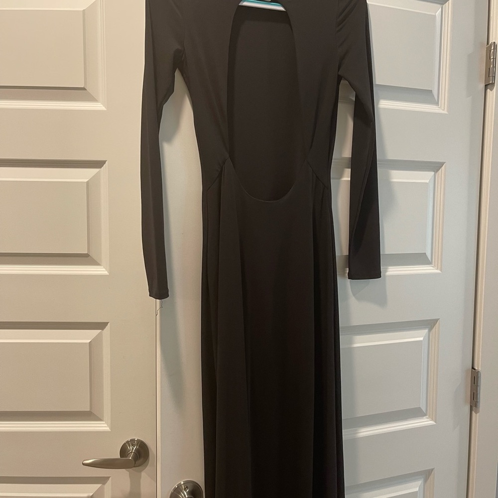 GUESS Backless, Black & Gold Long-Sleeve Dress